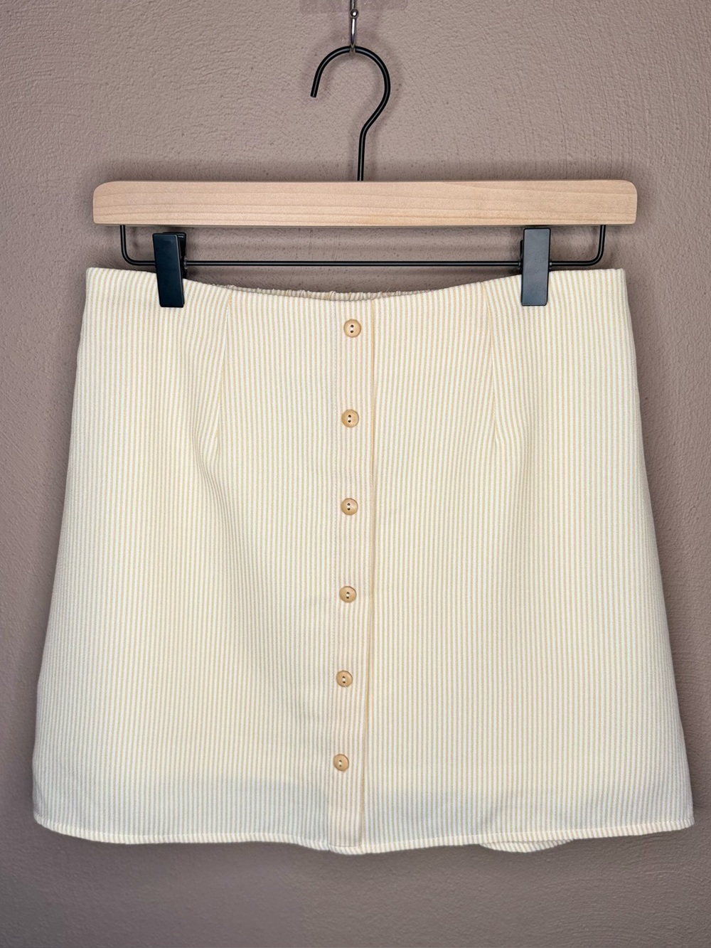 Fablux Yellow And White Striped Seersucker Mini Skirt With Button Detailing - Picture 6 of 14